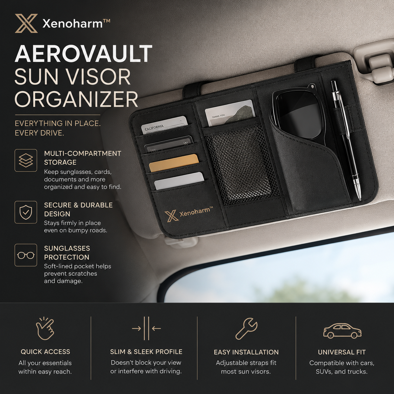 Xenoharm™ AeroVault Sun Visor Organizer