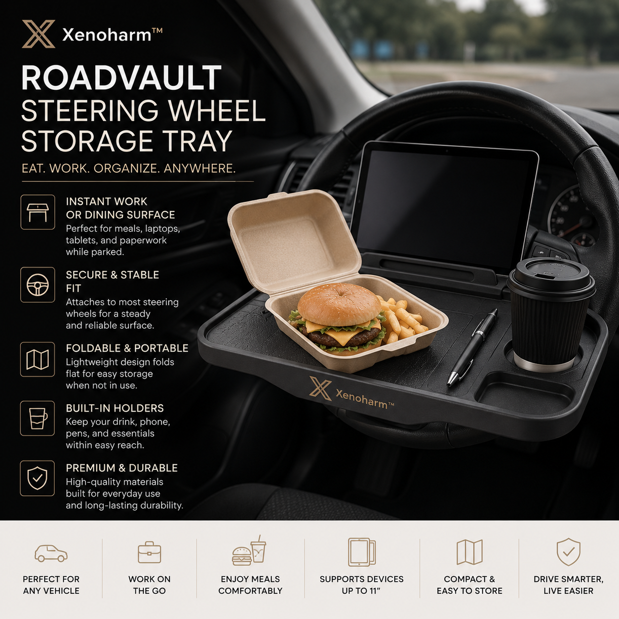 Xenoharm™ RoadVault Steering Wheel Storage Tray