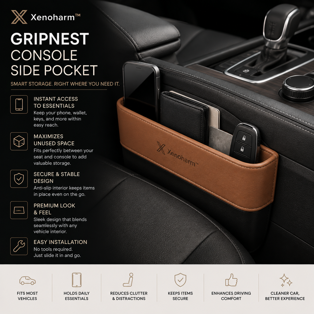 Xenoharm™ GripNest Console Side Pocket